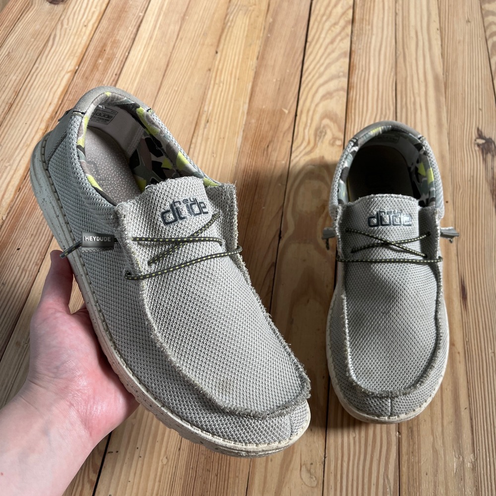 Hey Dude Wally Sox Loafers Mens 12 Fog Grey Stretch Knit Slip On Shoes 110353080